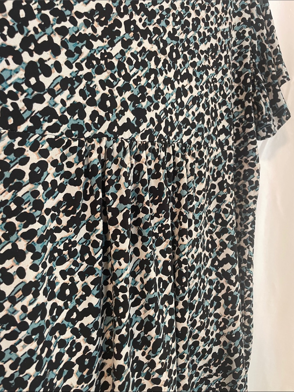Daisy Fuentes 1X  Teal Black White Leopard-Print Wrap Pullover Top Preworn - Picture 7 of 13